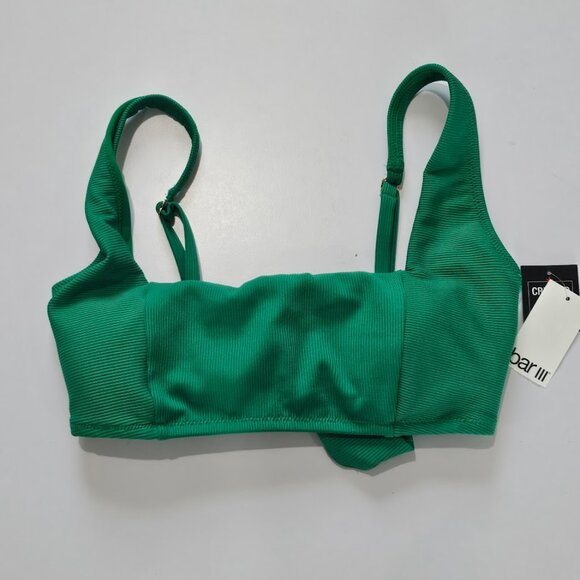 Bar III Micro Rib Sling Bandeau Bikini Swim Top Vivid Green - Picture 5 of 8